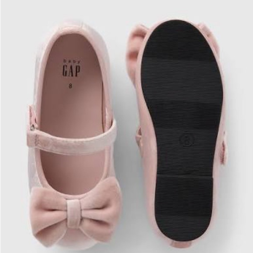 NWT GAP Baby & Toddler Velvet Mary Jane Flats Bow Dress Shoes Blush Pink 8